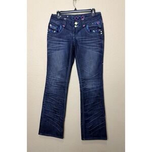 Coogi Y2k Jeans Women's Low Rise Embroidered Size 7/8 Dark Wash Denim